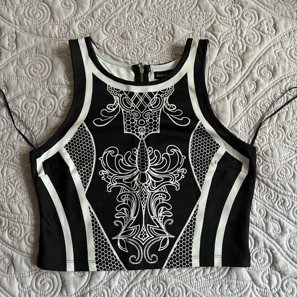 Women's Jealous Tomato tank top, black and white, size Medium